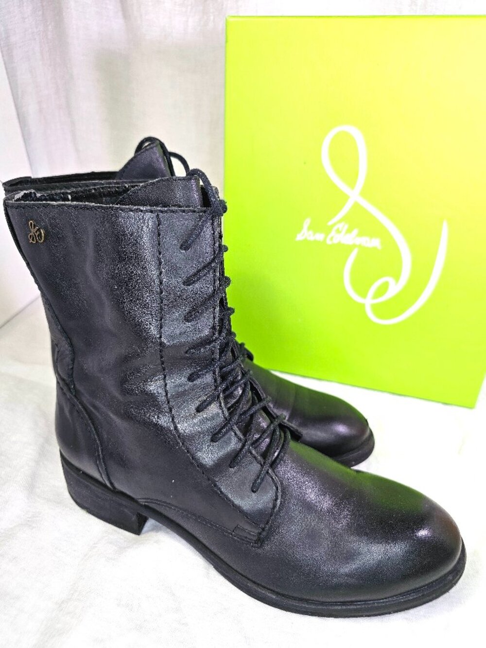 Sam Edelman Karla Leather Lace Up Combat Boots Low Block Heel 9M Black